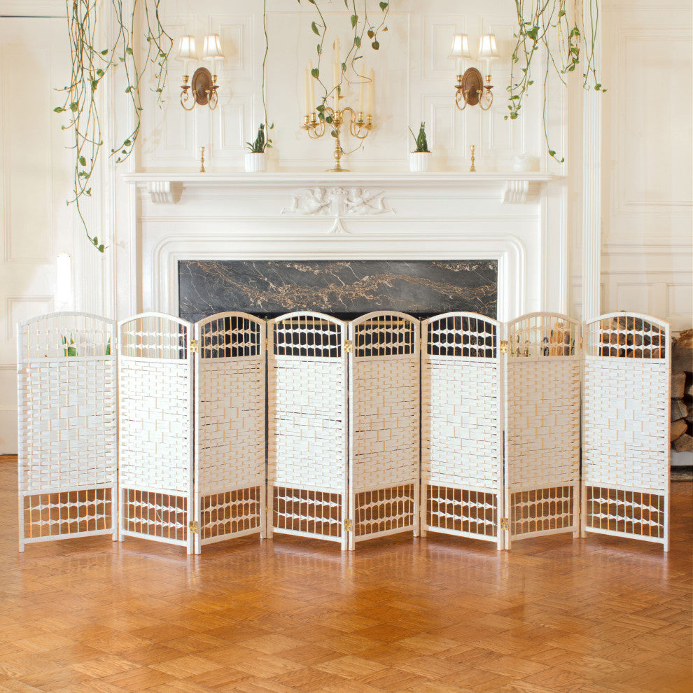 3 ft. Short Fiber Weave Room Divider White 8 Panels