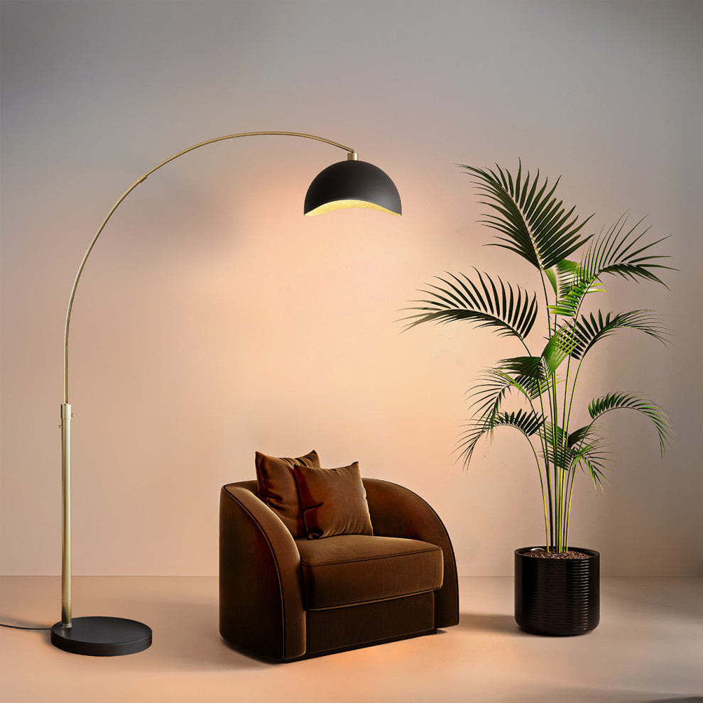 Luna Bella Arc Floor Lamp - 92", Weathered Brass, Dimmer Switch, Marble Base, Weathered Brass