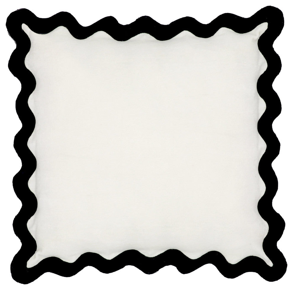 Scalloped Throw Pillow, Black, White