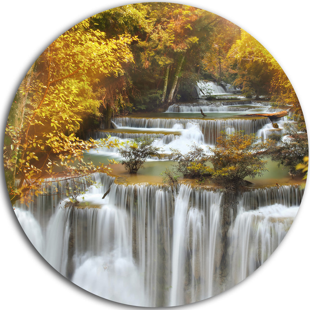 Autumn Huai Mae Kamin Waterfall, Disc Metal Wall Art, 23"