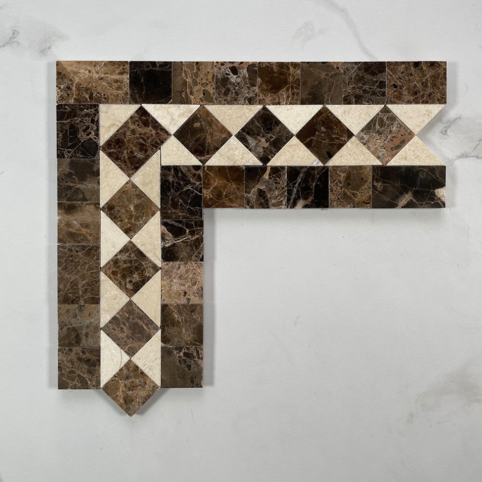 Crema Marfil Marble Classic Diamond Mosaic Border Corner Tile Polished, 1 sheet