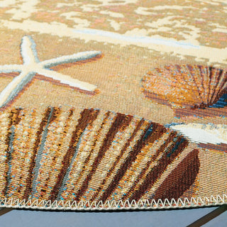 Safavieh Barbados Collection Indoor-Outdoor BAR555 Rug, Gold/Blue, 5'3" Round