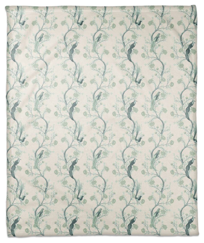 Vintage Birds On Branches Blue Mint 50x60 Coral Fleece Blanket