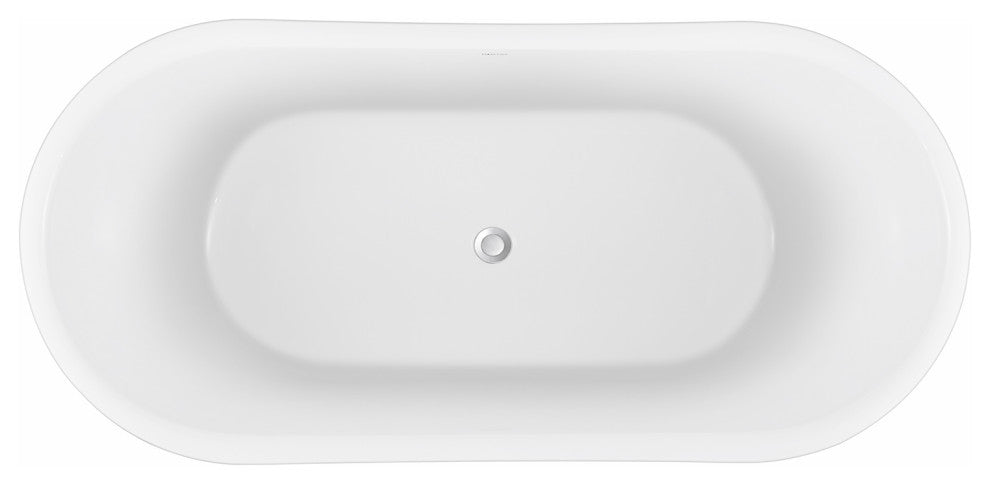 59" glossy Acrylic Flatbottom Oval Freestanding Non-Whirlpool Soaking Bath