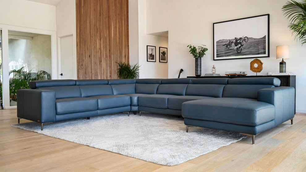 Claudius Leather 4pc Sectional With Power Seats and Adjustable Headrests