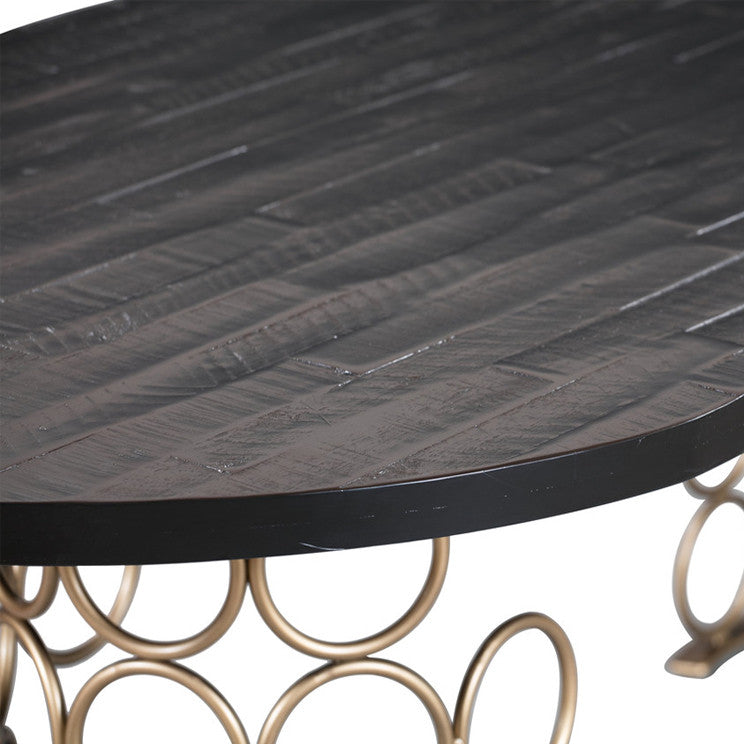 Large Oval Dining Table, Wood Top, Brass Gold