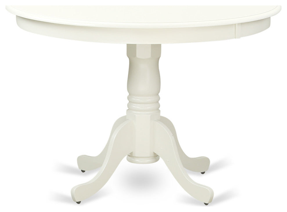 5Pc Dining Set, Round Table, Four Parson Chairs, Baby Blue Fabric, Linen White