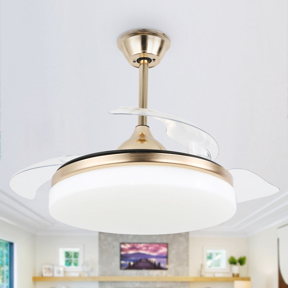 3-Blade LED Ceiling Fan With Remote Control and Light Kit, Gold