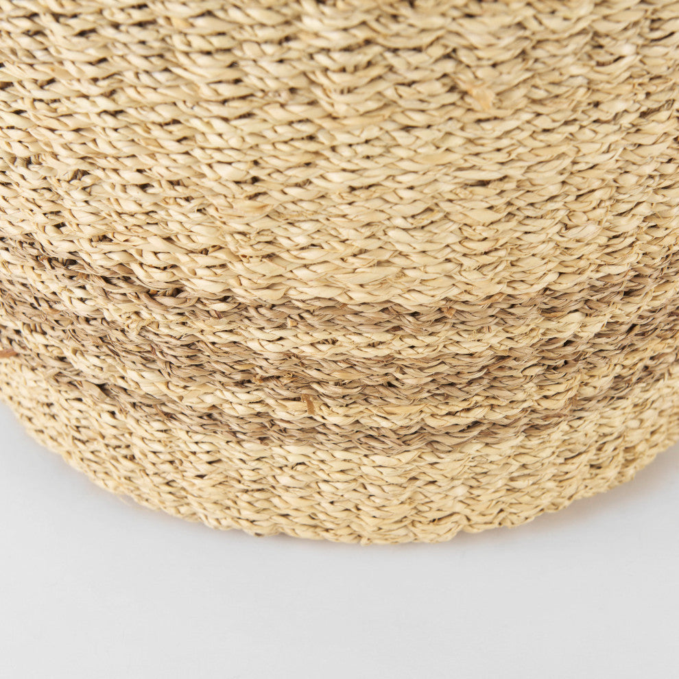 Vance Light Brown Palm Leaf and Seagrass Round Basket With Handles, 2-Piece Set