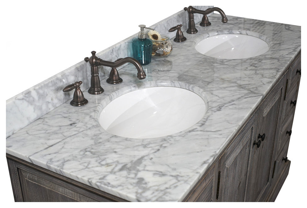 61" Rustic Solid Fir Sink Vanity, Gray, No Faucet