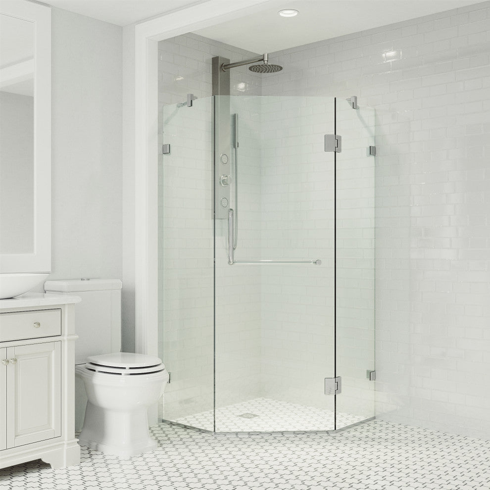 VIGO Piedmont Frameless Hinged Neo-Angle Shower Enclosure, Chrome, 38" D X 38" W, Without Base