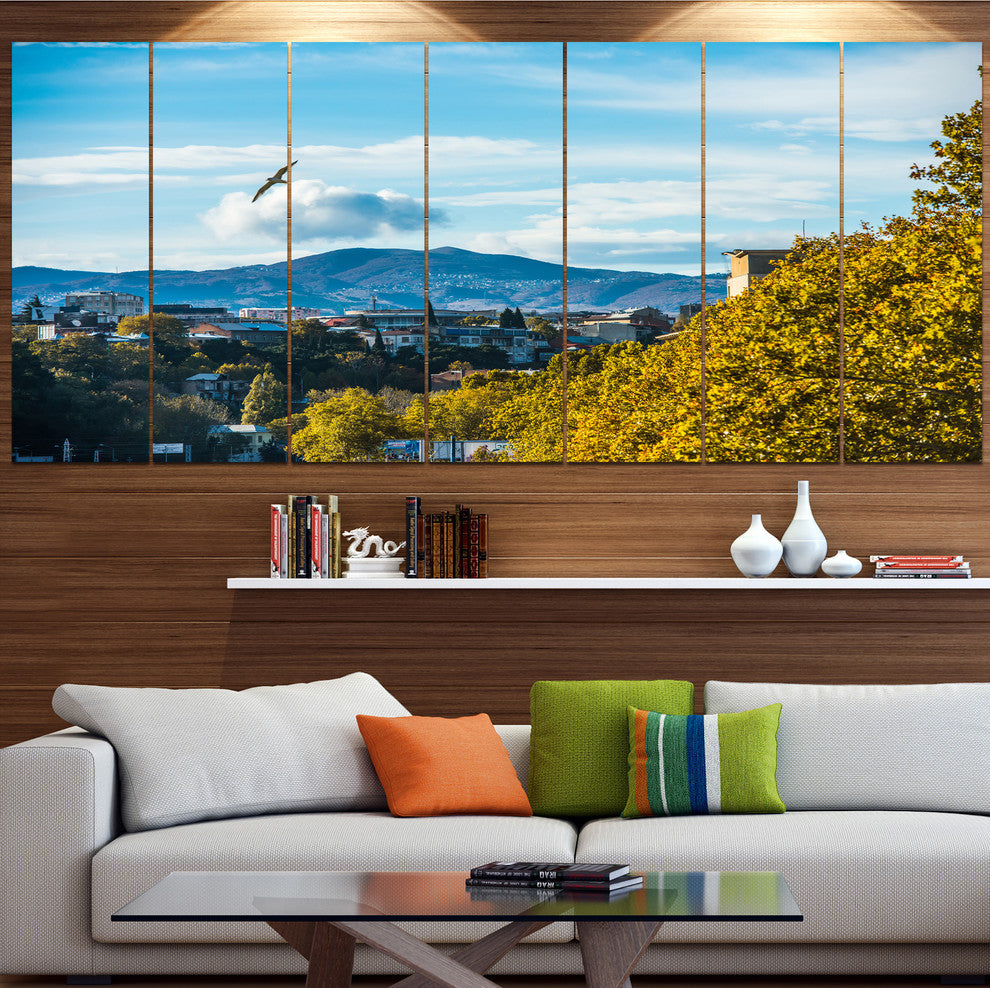 Old Town and Hills in Tbilisi, Landscape Canvas Art Print, 83"x32", 7 Panels