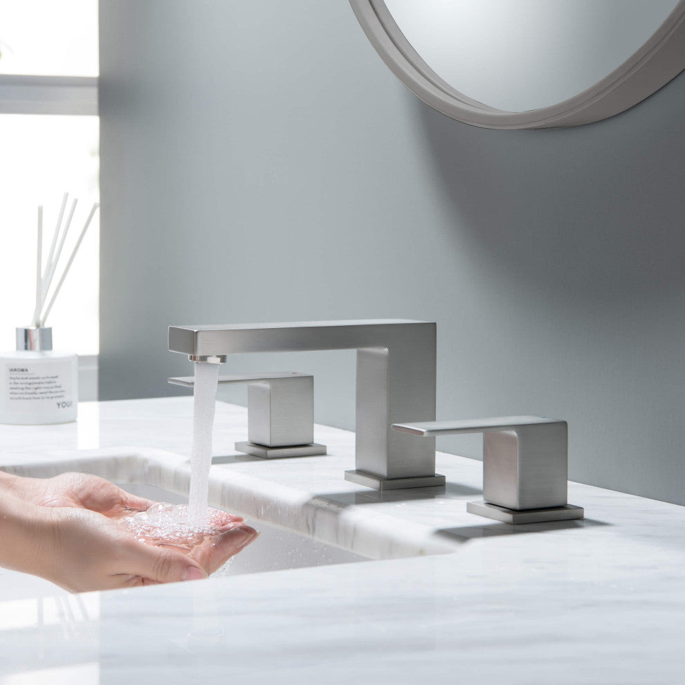 Cube 8" Widespread Bathroom Sink Faucet With Drain Assembly, Brushed Nickel