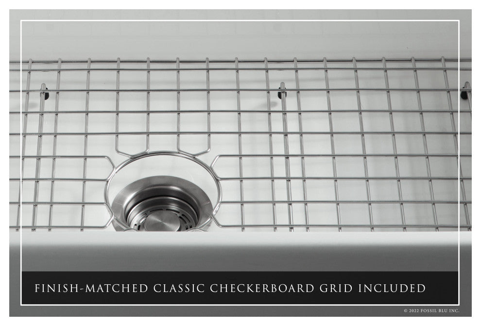 Luxury 36-Inch SOLID Fireclay Farmhouse Sink in White with Accs, Flat Front