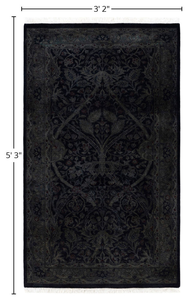 Overdyed One-of-a-Kind Hand-Knotted Area Rug Black, 3' 2" x 5' 3"