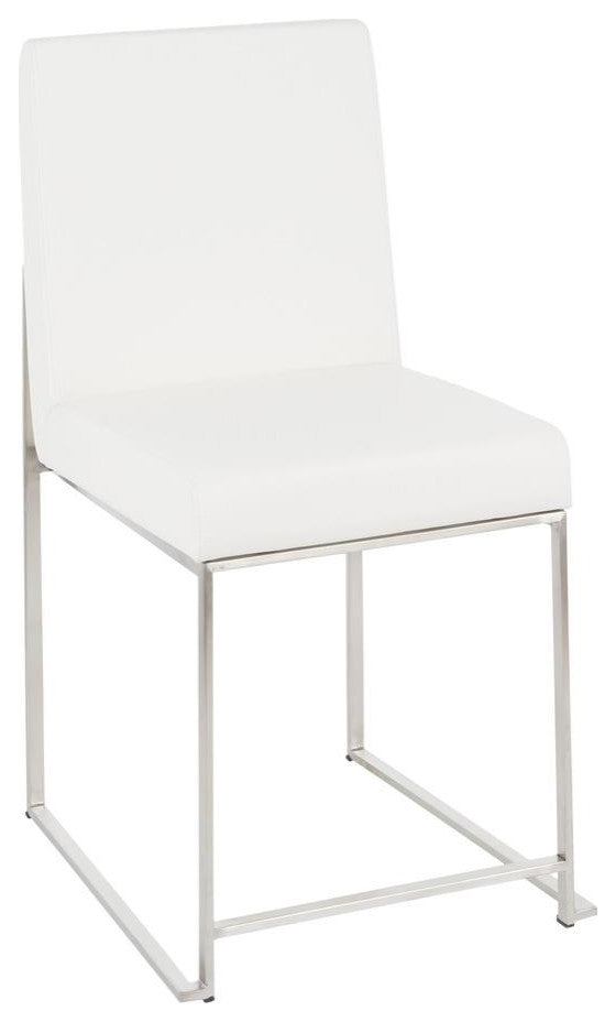 Brushed Stainless Steel, White PU High Back Fuji Dining Chair - Set of 2