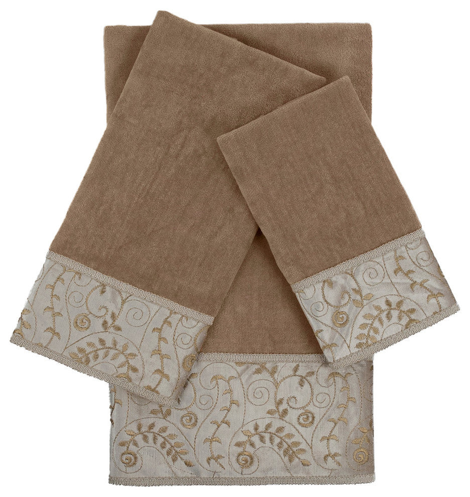 Fern 3-Piece Embellished Towel Set, Taupe