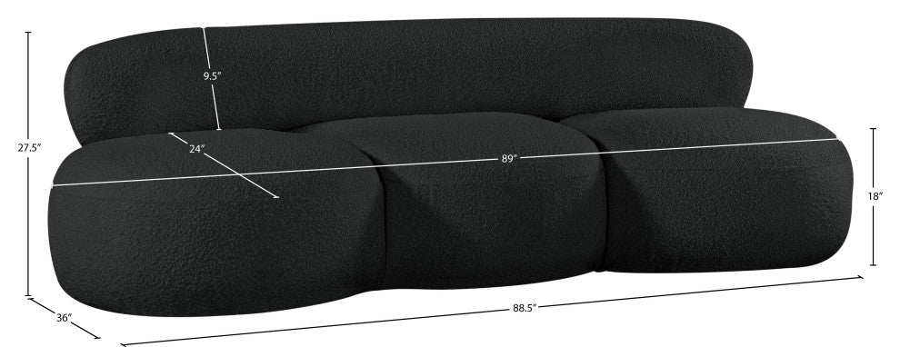 Venti Black Boucle Fabric Upholstered Set, Black, Sofa