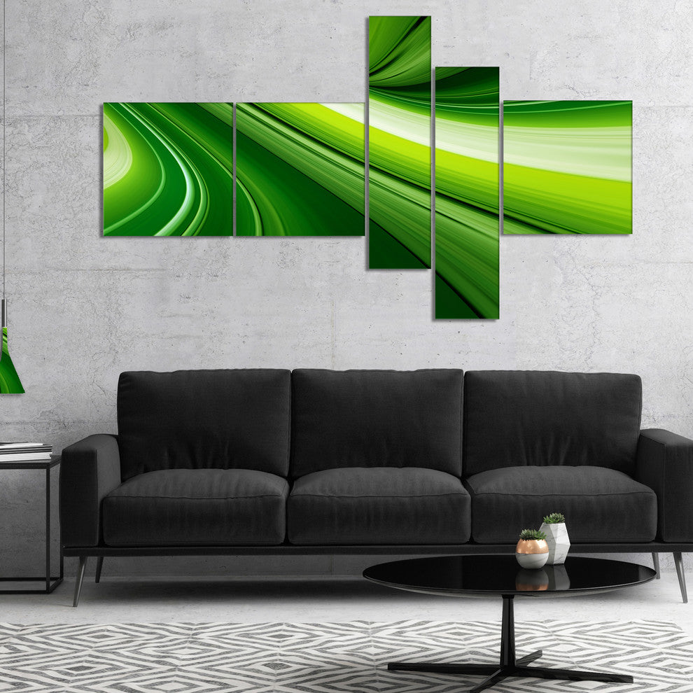 Abstract Green Lines Background, Abstract Canvas Art Print, 60"x32", 5 panels