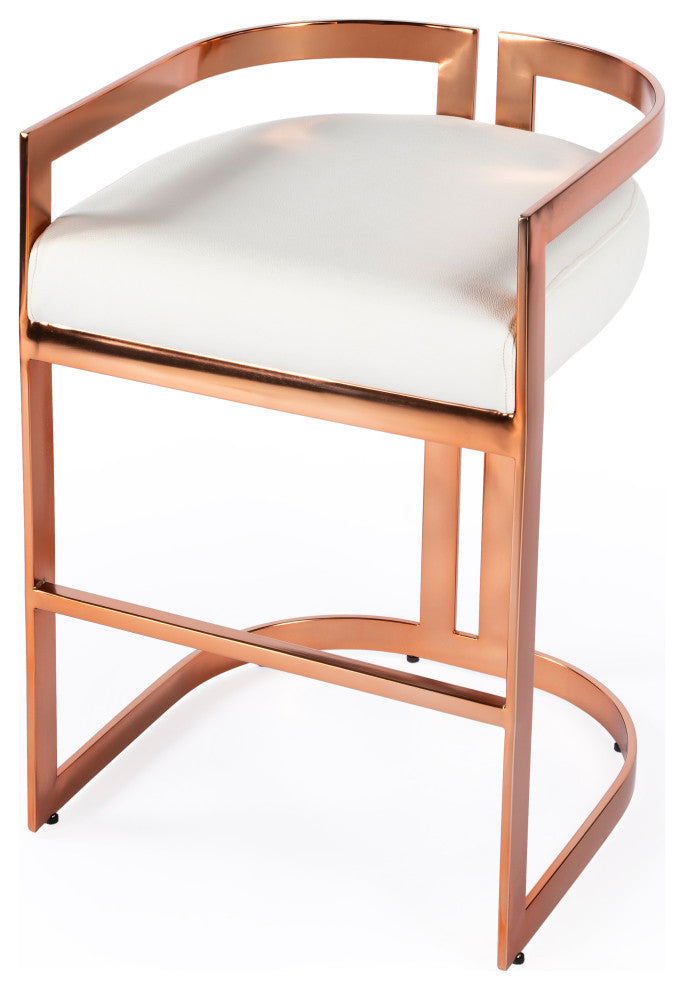 Clarence Faux Leather Counter Stool, Rose Gold