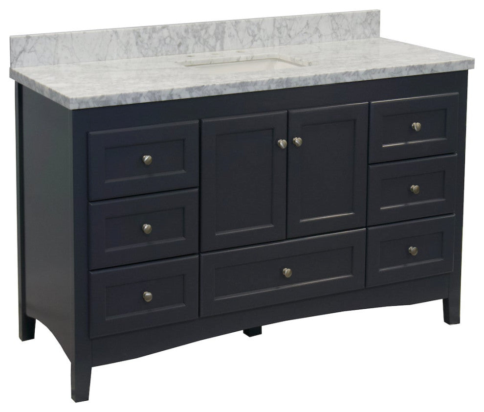 Abbey 60" Bath Vanity, Base: Marine Gray, Top: Carrara Marble, Single Vanity