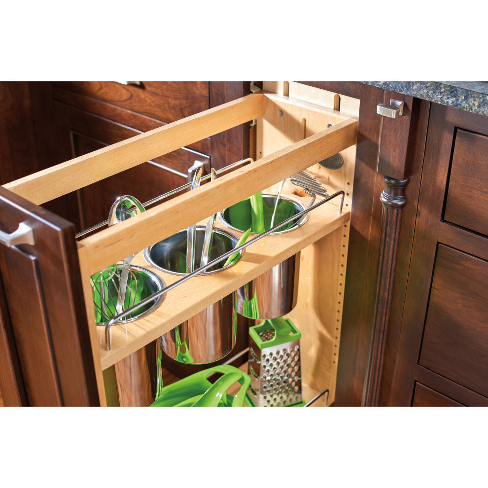 Wood Base Cabinet Utility Pull Out Organizer With Soft Close, 8.75"
