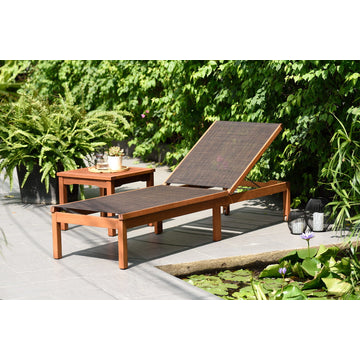 Amazonia 1-Piece Sling Chaise Patio Lounger | Eucalyptus Wood, Brown
