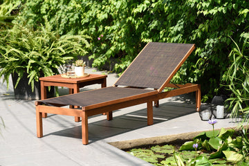 Amazonia 1-Piece Sling Chaise Patio Lounger | Eucalyptus Wood, Brown