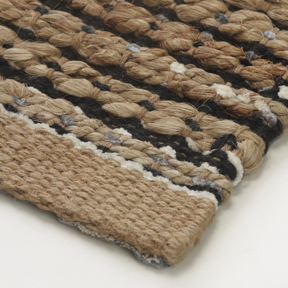 8" x 10" Tan and Black Eclectic Striped Area Rug