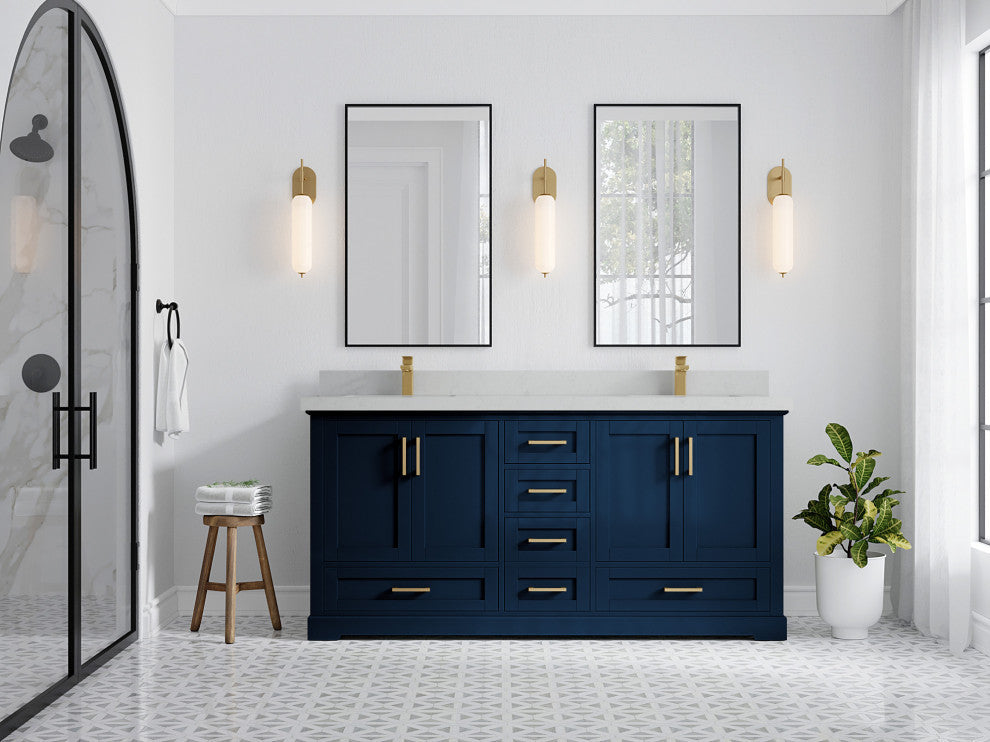 Boston 72 Double Sink Bath Vanity in Navy Blue 2" Carrara Quartz