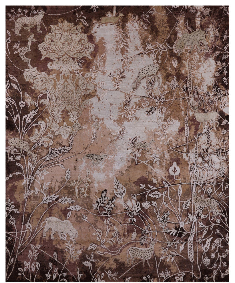 Hand Knotted Modern Wildlife Wool and Silk Rug 8' 2" X 10' 2" Q7085