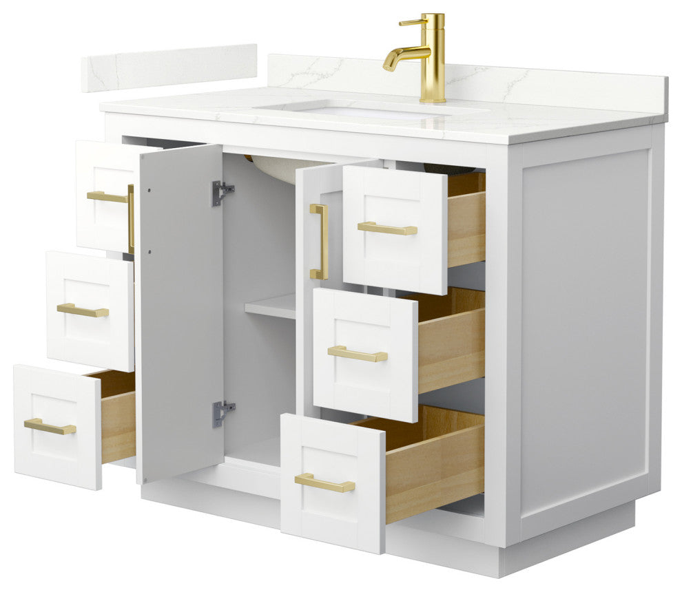 Miranda 42" Single Vanity, Quartz Top, 1-Hole, Gold Trim