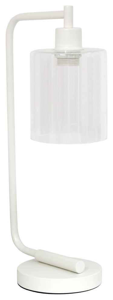Bronson Antique Style Industrial Iron Lantern Desk Lamp With Glass Shade, White