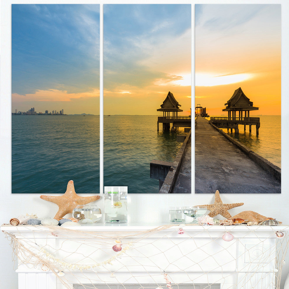 "Walking Path to Temple in the Sea" Metal Wall Art, 3 Panels, 36"x28"