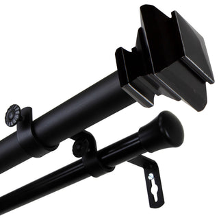 Helen 1" Double Curtain Rod, Black, 66-120"