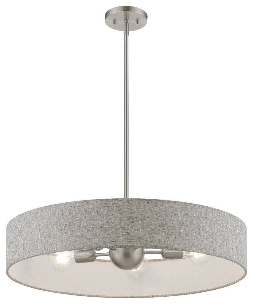 Elmhurst 5 Light Brushed Nickel With Shiny White Accents Large Drum Pendant