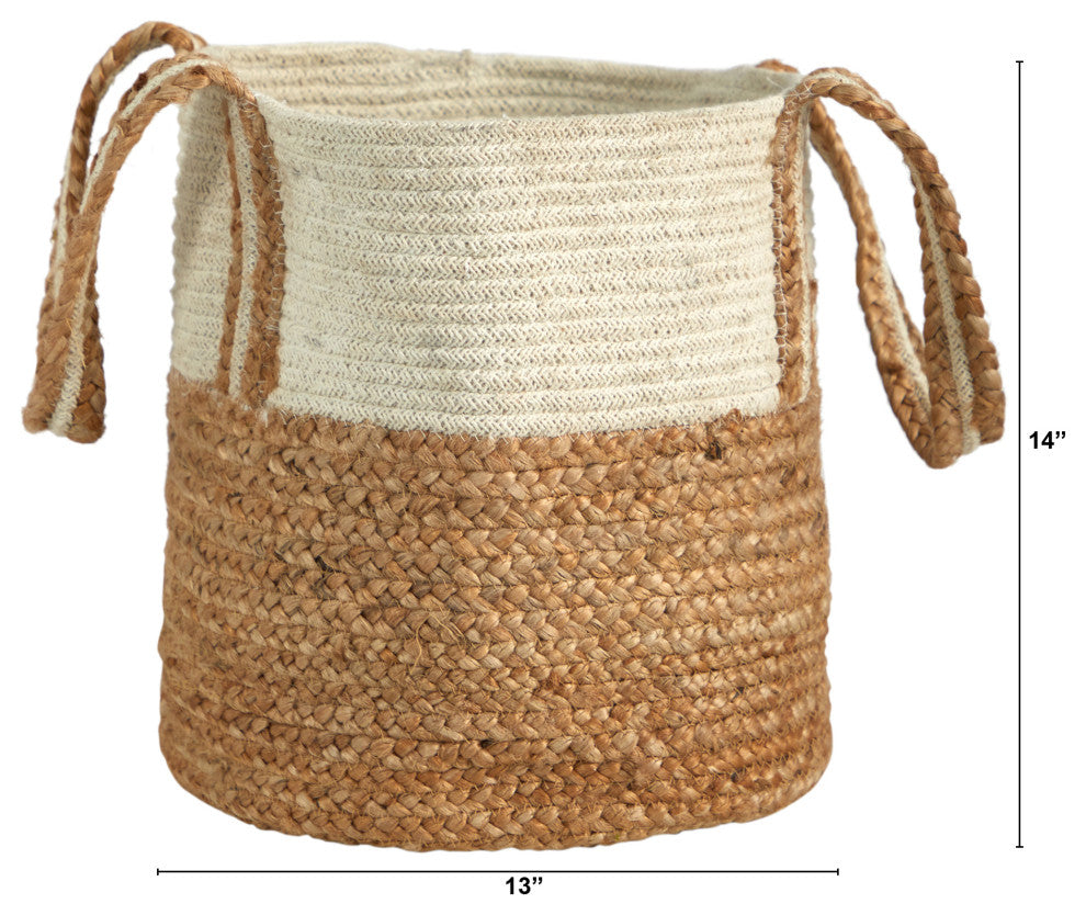 Nearly Natural 0359-S1 14 Boho Chic Basket Natural Cotton and Jute With Handles