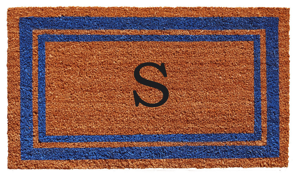Blue Border 18"x30" Monogram Doormat, Letter S