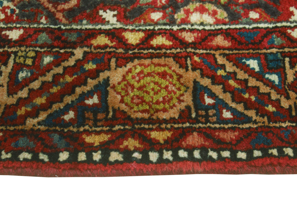 Fine Vintage Distressed Afsoon Navy/Red Runner, 3'10 x 10'10