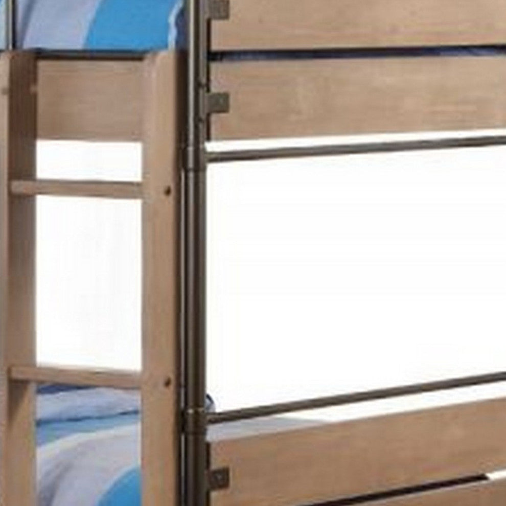 Benzara BM269015 Twin Over Twin Bunk Bed With Trundle & Guardrails, Rustic Brown