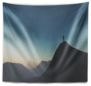 Man Looking from Mountain Landscape Wall Tapestry, 92"x78"