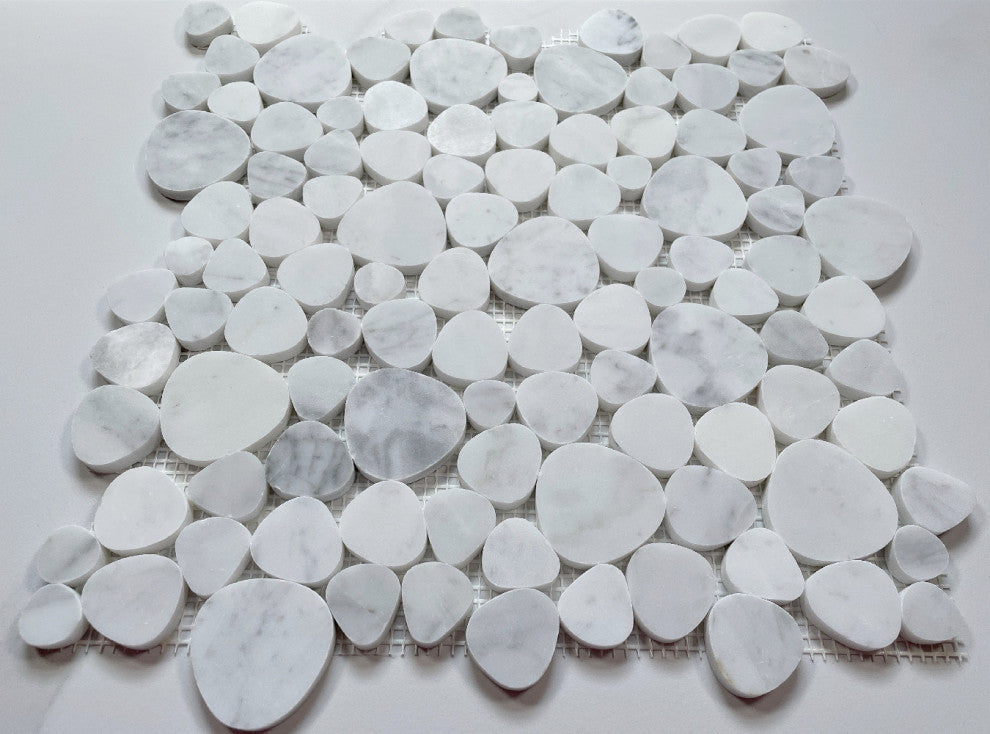 White Carrara Venato Carrera Marble Heart Bubble Mosaic Tile Honed, 1 sheet