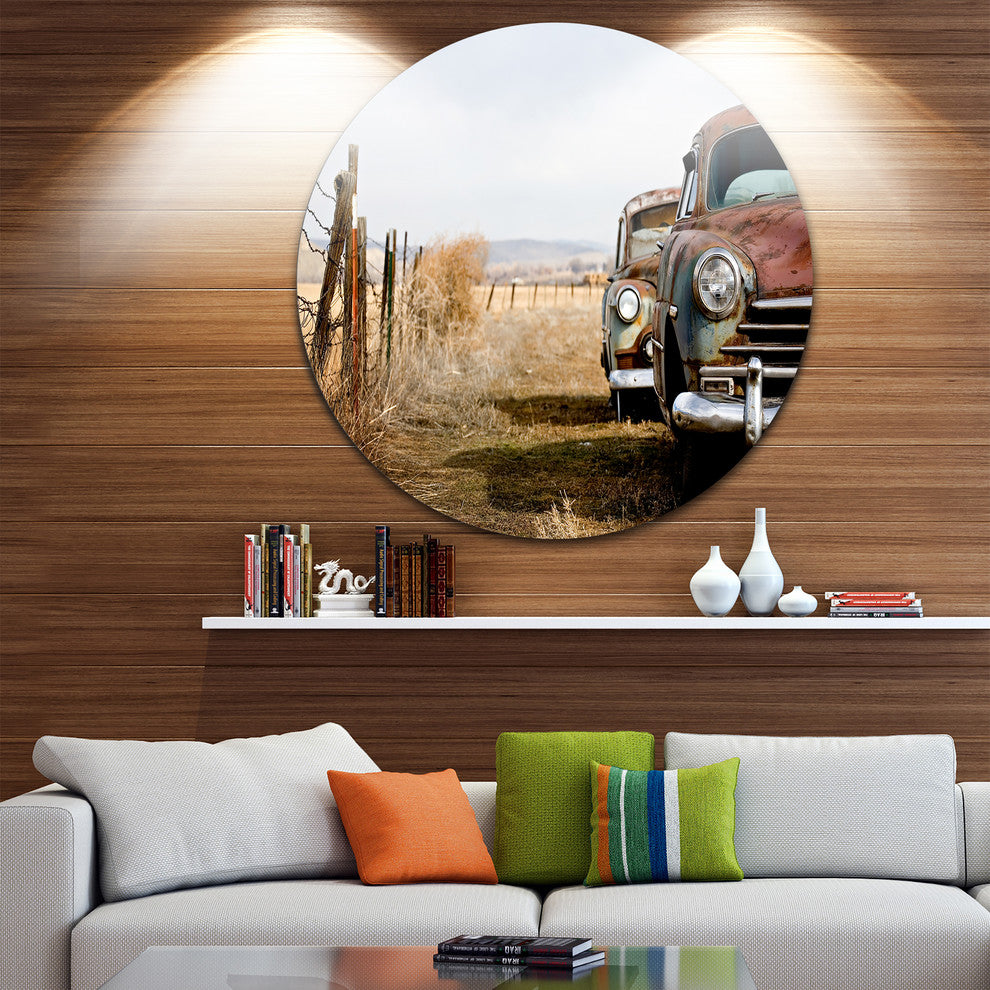 Vintage Cars, Contemporary Disc Metal Artwork, 36"