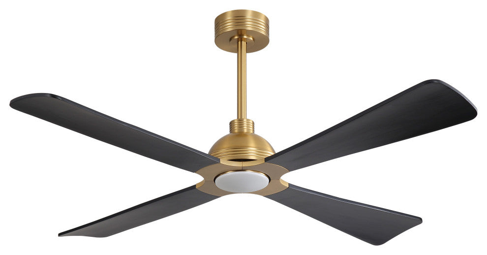 56" 4-Blade Solid Wood Ceiling Fan With LED Light and Remote Control, Gold/Black