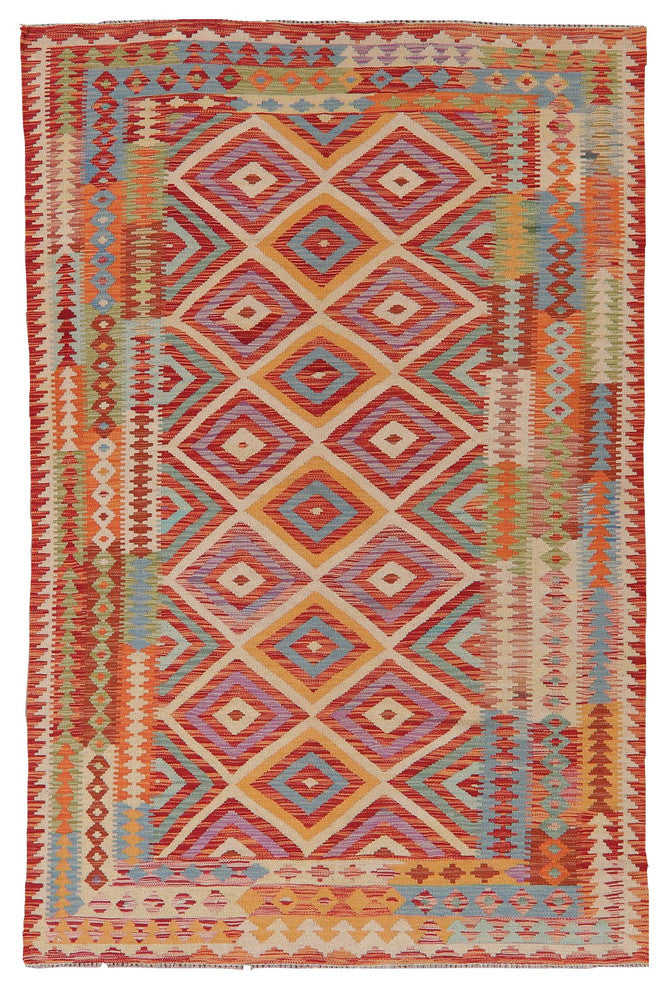 Turkish Flat-Woven Oriental Kilim Pure Wool Traditional Area Rug, 8'4"X5'4"