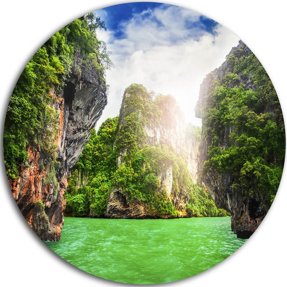 Cave Rocks On Railay Beach, Landscape Large Disc Metal Wall Art, 23"