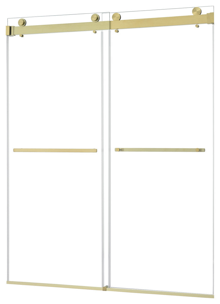 Frameless Exposed Roller Shower Door, Brushed Gold, 60" W X 76" H