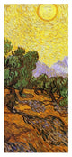 "Olive Trees With Yellow Sky And Sun (center)" Paper Art, 15"x32"