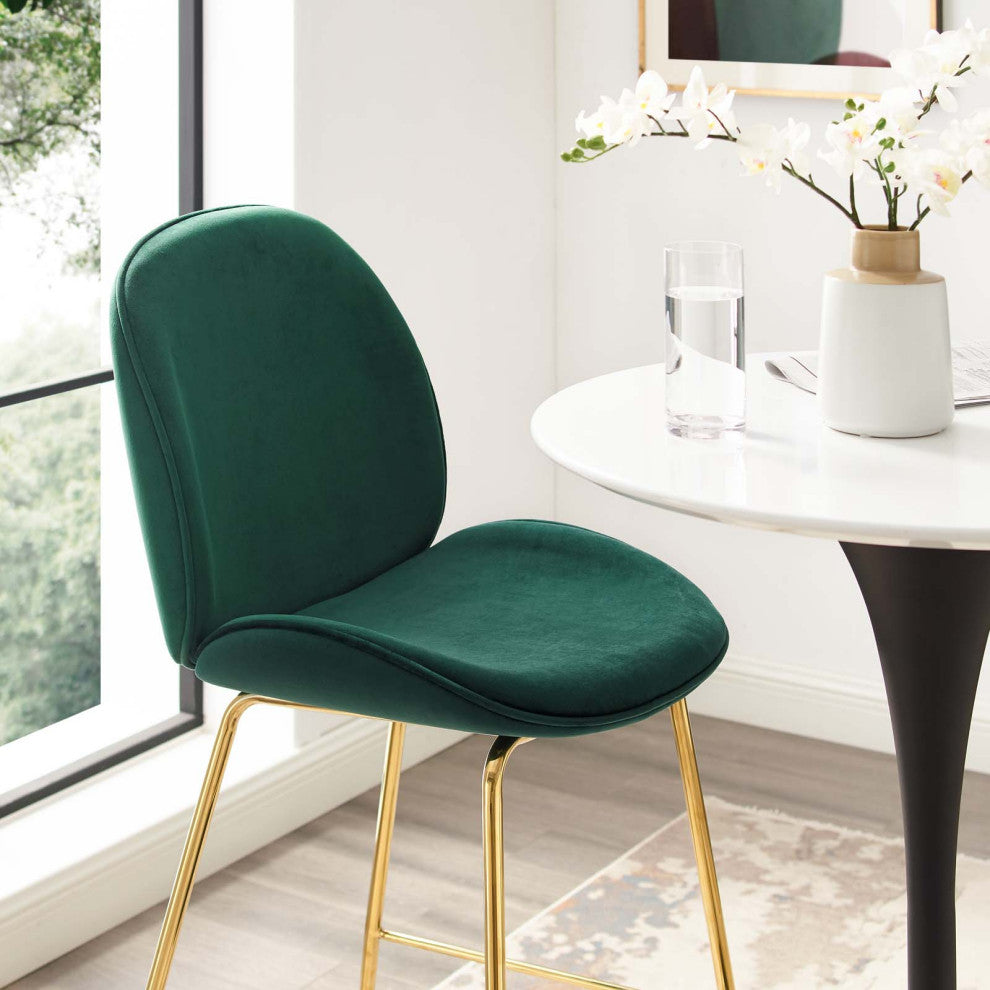 Contemporary Bar Pub and Dining Bar Stool Chair, Velvet Metal Steel, Green