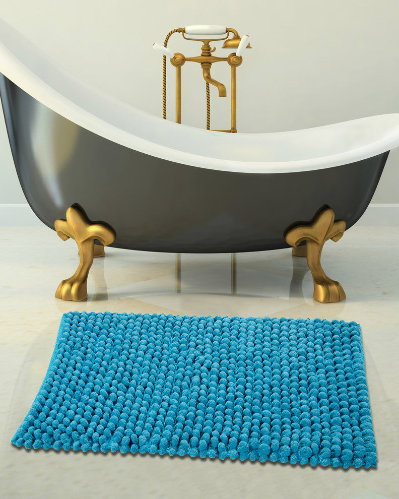 Bath Rug Cotton and Microfiber Hand Loom, 50"x30", Arctic Blue, Pattern Bubbles